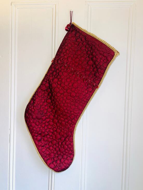 Rodeo Home Other - Vintage Rodeo Home Christmas Stocking Quilted Burgundy Red Gold Rope Beaded